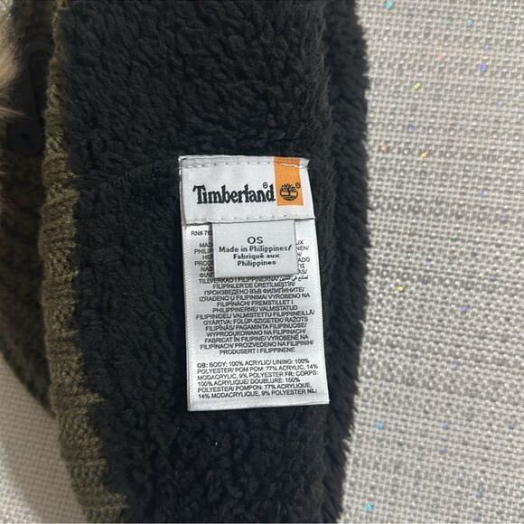 Timberland Camo Green Crochet Pattern Cable Knit Pom Pom Fleece Lined Hat main image 6
